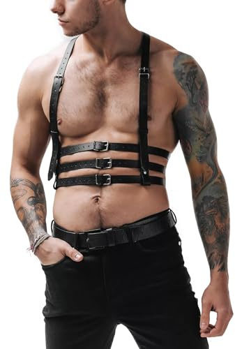 TUYMNI Herren Einstellbar Brust Harness PU Leder Fetisch Punk Brustgurt Gothic Geschirr Herren Brust Hosenträger Body Bondage Gothic Party Kostüme Sexy Sklave Cosplay Bandage Clubwear