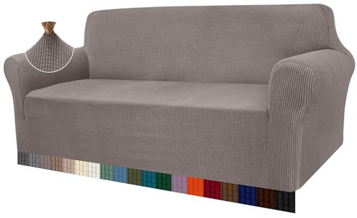 Granbest High Stretch Sofabezug Moderne Sofaüberwurf Jacquard Elastische Sofahusse für Wohnzimmer Protector für Hunde Haustiere (3 Sitzer, Taupe)