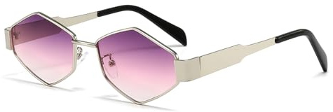 YAMEIZE Lunettes de Soleil Tendance à Monture Métallique Hexagonale - pour Femmes, Hommes Lunettes Classiques des 90s UV400 en Métal pour la Conduite en extérieur