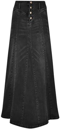 Jupe Longue Jean Pour Femme Maxi Vintage Jupe A-Ligne Avec Poches Jupe Femme Chic Et Elegant Confortable Respirant DéContractéE Streetwear Quotidien