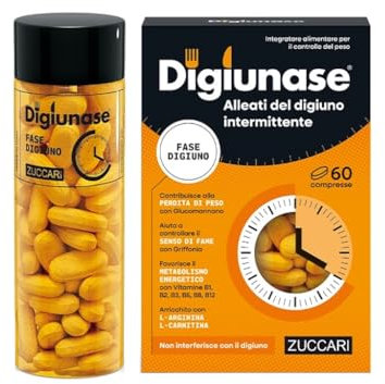 Zuccari Digiunase Fase Digiuno, 60 Compresse da 1,50 g, Con Glucomannano, Griffonia, L-Arginina e L-Carnitina, Supporto per il Digiuno Intermittente e il Metabolismo Energetico