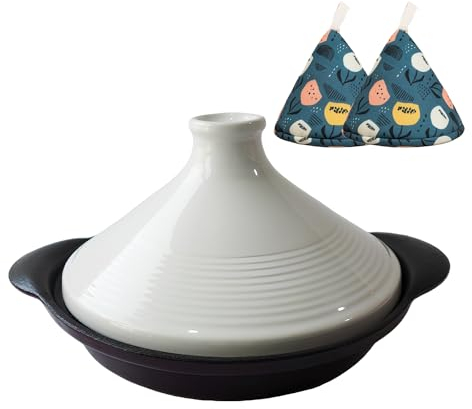DYHQQ Marmite À Tajine pour La Cuisson, Marmite Casserole avec Socle en Fonte Émaillée, Batterie De Cuisine De Haute Qualité, Antiadhésif sans Produits Chimiques