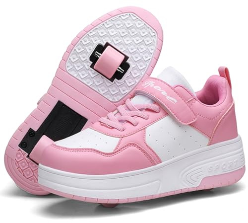 Kmrlofiy Rullskor för flickor och pojkar tvåhjuliga sneakers skateboardåkning skor multifunktionsskor 2-i-1 rullskor sport, Rulle S33, 28 EU