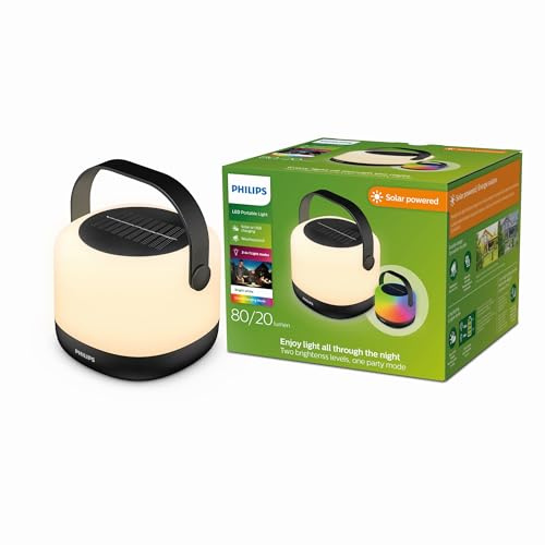 Philips Alula Bärbar Solcellslampa, 3000K Och Rgb Färgskiftning, Usb-Laddningskabel, Ip44, Svart Och Vitt