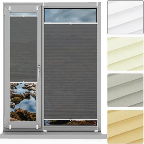 Plissee Ohne Bohren Klemmfix 86 x 170 cm, Klemmträger Befestigung Klemmträger, Plissee Fenster Plisseerollo Faltstore, Thermo Plissee Ohne Bohren, für Fenster & Tür, Grau