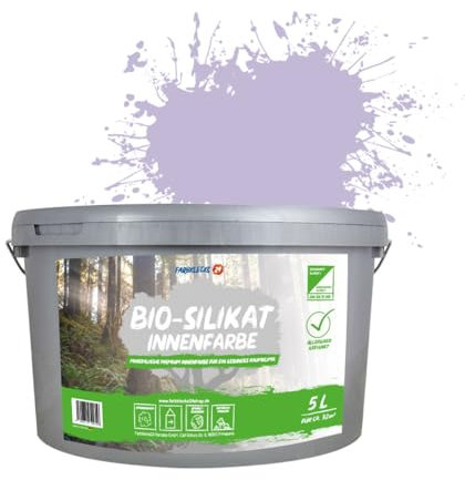 Farbklecks24 Bio-Silikat Innenfarbe Color 5L Pastell Lila, Wandfarbe, Silikatfarbe innen, für Allergiker empfohlen