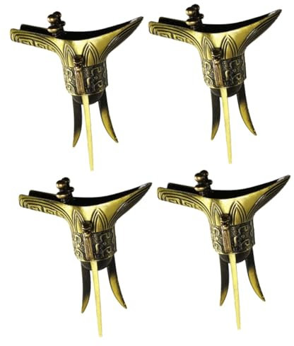 Mikinona 4 Stück 3 künstliche Artefakte des chinesischen Kaisers Triple Foots Weinstativ Tasse Terrarium Terrarien bürodeko büro dekoration hand made 3 Beine archaischer Bronzepokal