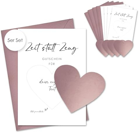 Rubbelkarte zum selber ausfüllen - 5er Set - Zeit statt Zeug als Gutschein oder Geschenk - Rubbellos - Wellness - Geburtstag - Gutscheinkarte - Postkarte