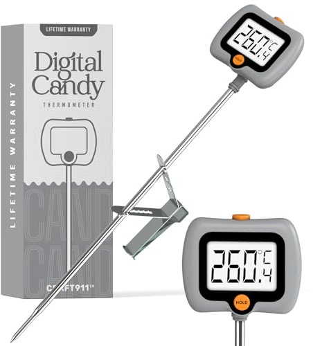 Digital Candy Thermometer with Pot Clip, 10 Long Stainless Steel Probe, Instant Read Kitchen Thermometer for Cooking, Baking, and Candy Making (Gray)