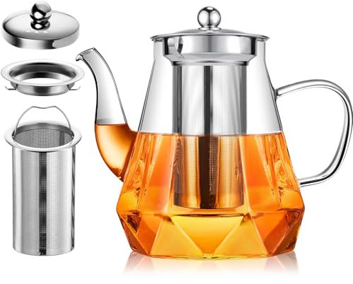 Glass Teapots with Infuser, STNTUS Tea Pot 1200ml, Clear Glass Teapot with Infuser for Loose Tea, Stovetop Safe Tea Pot with Stainless Steel Strainer for Blooming Tea, Tea Pots for 4-6 Cups