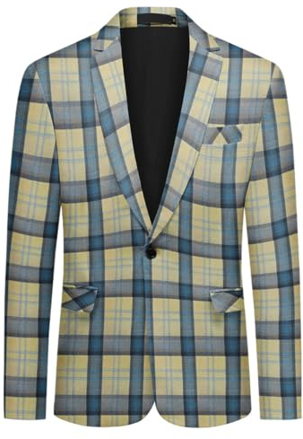 Allthemen Herren Sakko Sportlich Kariert Blazer Slim Fit Elegant Anzugjacke Modern Fit Hochzeit Khaki M