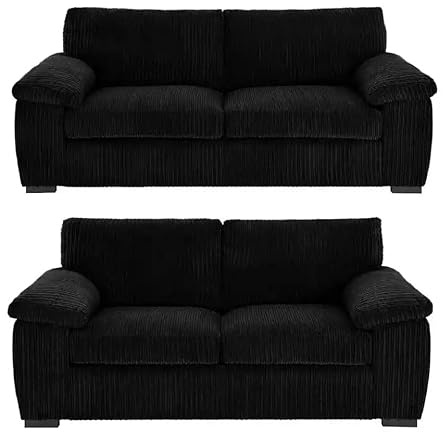 Amalfi Full Back 2+3 Seater Sofa, Jumbo Cord, 5 colours (BLACK, 3+2 SEATER)