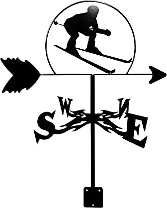 SaryEdge Veleta, Herramientas de medición de Montaje en Techo Indicador de dirección del Viento Veleta de Acero Inoxidable Negro Satinado para decoración de Soporte de Animales al Air(Esquiador