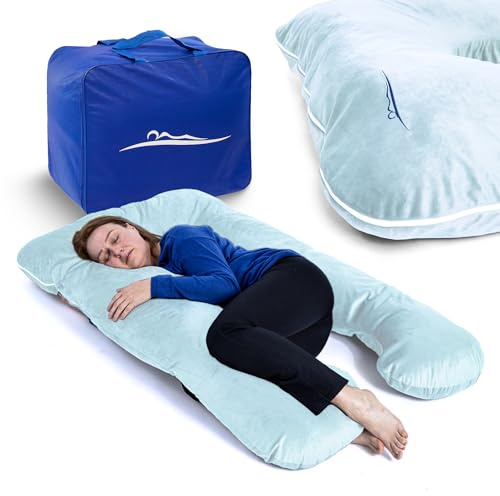 MKS sidosovkudde med överdrag | Komfortkudde (100 x 150 cm) | Sovkudde | sidosovkudde och form | Ergonomisk premium, kylande gosig kudde (mikroplysch (mysig)/himmelsblå)