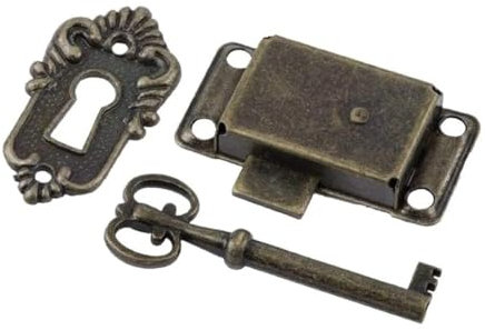 Antike Haspe Vintage-Schubladenschloss aus Eisen mit Schlüssel, dekorative Möbelbeschläge für Holz-Schmuckschatulle, Schrank, Schubladenschloss (Grün-Bronze, 1 Stück)