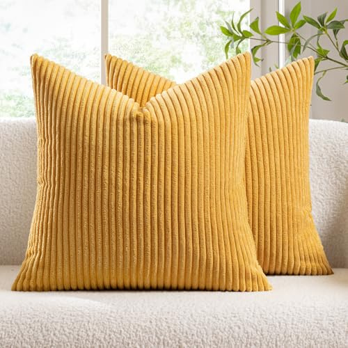Slozzi Kordsamt Kissenbezug 40x40 Ingwergelb Kissenbezüge 2er Set | Kissenhülle Sofakissen Dekokissenbezug Couchkissen Weich für Sofa Schlafzimmer Wohnzimmer Balkon