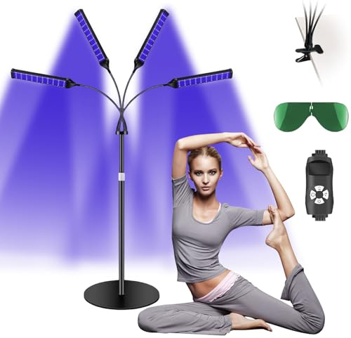 Tanning Lamp for Home, Sun Lamp for Face and Body, Skin Tanning Lamp with Adjustable Stand & Timer, 4 360° Rotatable Tube Lamp Heads, 54W, 432 LEDs, 5 Modes, Home Sunbathing Self Tanning Device