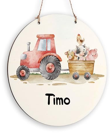 Holzura Türschild mit Namen – Personalisiertes Namensschild aus Holz rund, Deko fürs Kinderzimmer oder Babyzimmer, Geschenk zur Geburt & Taufe