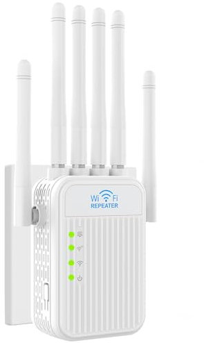 Repetidor WiFi, Amplificador señal WiFi, 6 Antenas, 2 Puertos LAN, Amplificador WiFi de hasta 1200 Metros Cuadrados, Amplificador WiFi Adecuado para oficinas y hogares, fácil de Instalar