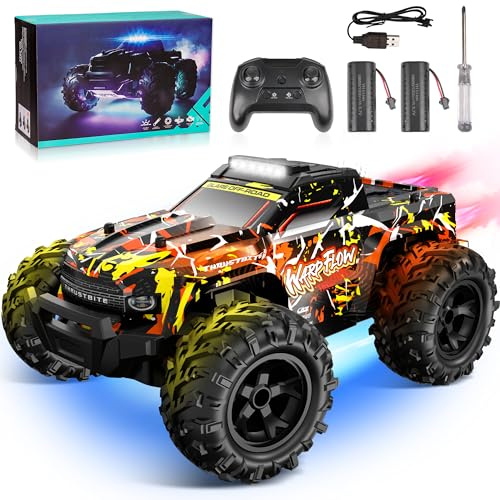 JOYTREKY Remote Control Cars - 1:18 Rc Car HighSpeed 25KMH+ LED Light with Spray 2.4GHz All Terrain Off Road Truck Toys 2 Rechargeable Batteries 60 Min Playtime Fast Racing Toy for Kids Adult - Yellow