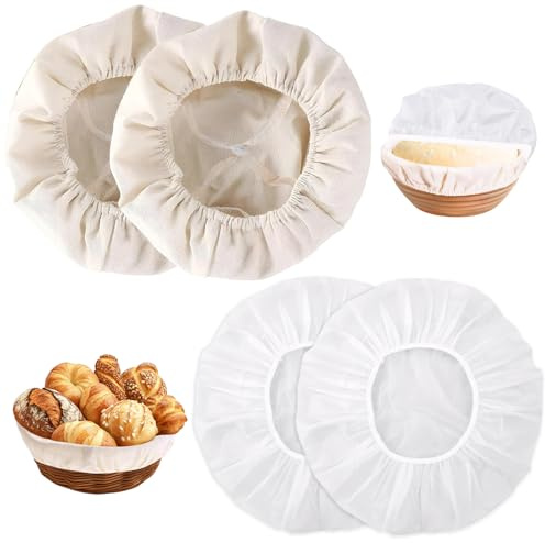 2 Stück 25cm Bäckerleinen Teigtuch + 28cm Gärfolie Teig zum Abdecken, Leinentuch Brot Backen Rund mit Gummibund, Sourdough Abdeckung Covers, Abdeckhauben für Gärkörbchen zur Teigzubereitung und Backen