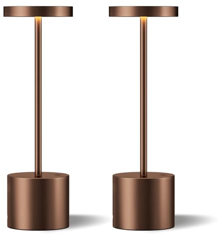 PreeOtti Rechargeable Lamp Set of 2, Cordless Lamps, Battery Operated Lamp with 3 Color Stepless Dimming, Wireless Table Lamps for Bedroom, Dining Room, Restaurant, Patio, Camping - Brown, Coffee