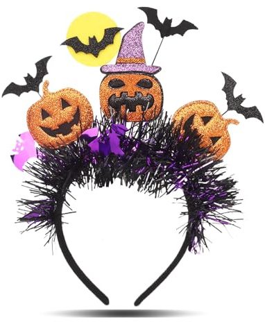 Yilnlg Halloween Kürbis Fledermaus Haarreif, Halloween Haarschmuck mit Glitzereffekt, Kürbis Kopfschmuck, Fledermaus Haarreifen, Halloween Accessoires für Halloween, Karneval, Fasching