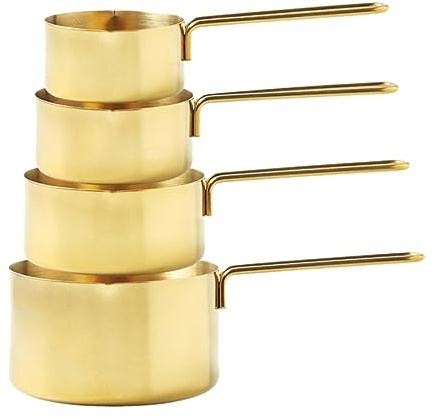 POPETPOP 4 pièces Cuillères à Mesurer Acier Inoxydable Ustensiles de Cuisine Dorés pour Pâtisserie et Usage Domestique avec Poignée Longue et Design Pratique