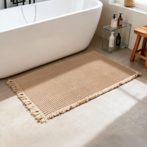 Fhmidic Badezimmerteppich Badteppich Badvorleger Duschvorleger rutschfeste Badematte für Küche Wohnzimmer Schlafzimmer Badezimmer, Bad Deko (Braun, 61x92cm)