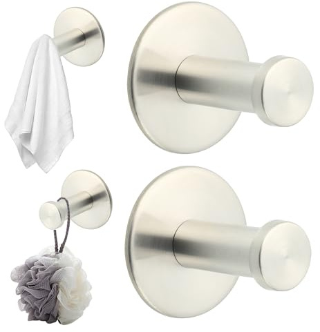 Mooche 4 Pièces Crochets Muraux pour Salle de Bain, en Inox, Brossé