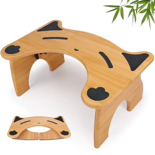 Bamboo Toilet Stool for Bathroom, 7 Inches Foldable Poop Stool with Non-Slip Pads