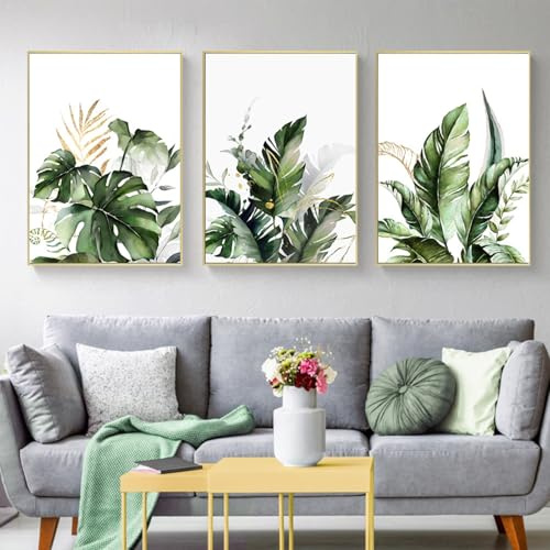 Xiyocadt 3er Set Premium Poster Set, Botanisch Kunstdruck Wanddeko, Frische Grüne Pflanzenblätter, Boho Deko Bilder Für Wohnzimmer Schlafzimmer, Ohne Rahmen (40x50 cm)