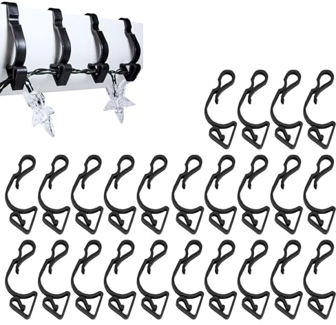 AFIODA 24 Pack Giant Gutter Hooks for Outdoor Lights, Heavy Duty Gutter Clips for String Lights, Fairy Lights & Icicle Lights, Weatherproof Easy Install Gutter Hangers for Roof Gutters (Black)
