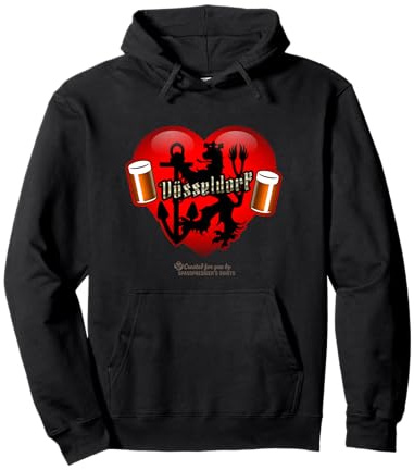 Düsseldorf Lettering Old Beer Glass Heart Lion Düsseldorf Pullover Hoodie