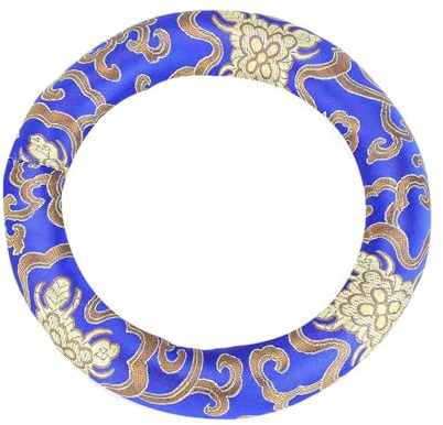 18 cm Runder Kissenring aus Seidenbrokat für Klangschalen, Klangschalenkissen mit eleganter Stickerei, weiche Unterstützung für 7–10 Zoll große Schalen, geeignet für Meditation und (Blau)