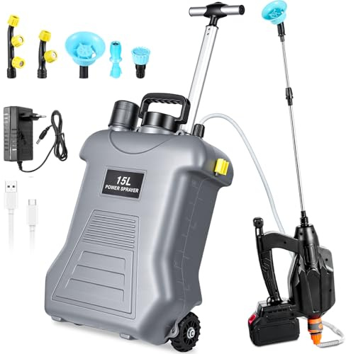 wowspeed Pulverizador Electrico 15L, Pulverizador Mochila Bateria con 5 Boquillas & Caña Telescópica, 3000mAh Batterie, Sulfatadora Electrica a Bateria