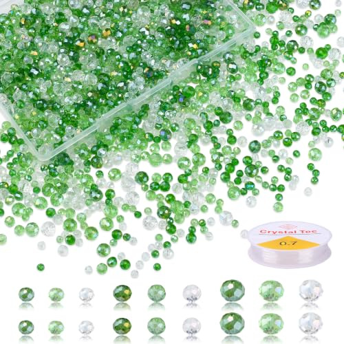 XIANNVXI 1100Pcs Faceted 4/6/8mm Green Glass Beads for Jewellery Making