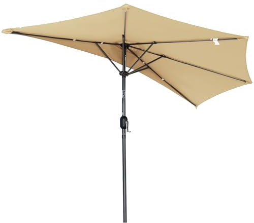 Angel Living Half Circular Parasol, Sombrilla Semicircular 270cm de Acero, Mástil Central de Acero de 38 mm, Para Jardín Patio (Beige)