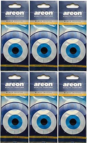 AREON Auto Lufterfrischer Schwarz Kristall Blau Auge Anhänger Hängend zum Aufhängen Spiegel Duft Autoduft Nazar Amulett Pappe 2D Wohnung Büro Set (Black Crystal Blue Eye Pack x 6)
