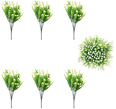 Künstliche Blumen,6Pcs plastikblumen künstlich künstliche grünpflanze Blumen Kunststoff unechte Pflanze kunstblumen Busch Weiss für Balkon Garten heiratsantrag Deko Büro Fenster Hochzeit Freien Innen