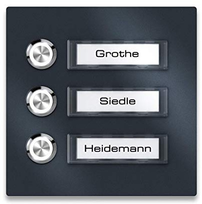 Metzler campanello da parete acciaio inox V2A trifamiliare 3 pulsanti targhetta nome intercambiabile antracite RAL7016 montaggio sopra intonaco resistente alle intemperie design moderno durevole elega