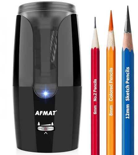 AFMAT Rechargeable Long Point Pencil Sharpener for Artist, Fast Sharpen & Auto Stop, 8-17mm Long Point, Electric Artist Pencil Sharpener for φ6-12mm Charcoal/Drawing/Sketching/Colored Pencils PS29