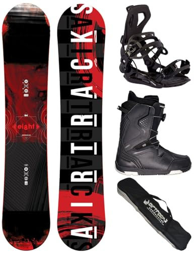 Airtracks Snowboard-Set Herren Snowboard Wide Eight Freestyle Freeride 160 - Snowboard Bindung Master - Softboots Strong ATOP 44 - SB Bag