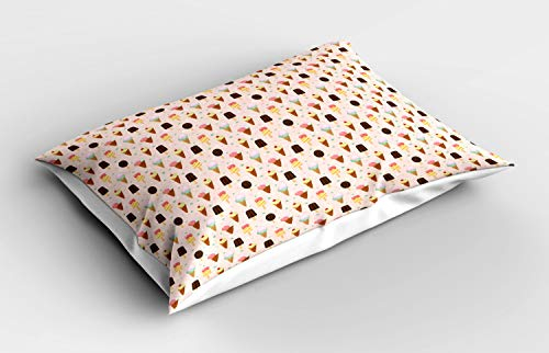 ABAKUHAUS Ice Cream Pillow Sham, Scoops and Popsicles, Decorative Standard King Size Printed Pillowcase, 36 X 20, Multicolor
