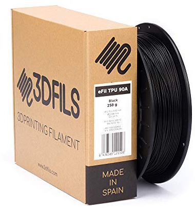 3DFILS - Filamento flexible para impresión 3D eFil TPU 90A: 1.75 mm, 250 g, Negro