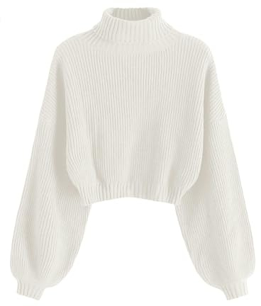 ZAFUL Maglione da donna con collo alto, maniche lunghe, a coste, senza pancia, 1 bianco., S