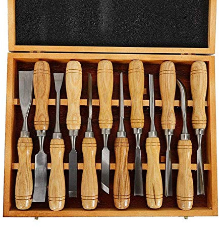 Jeu De Burins À Main En Bois Sculpté, Outil De Gouges Pour Menuiserie 12 En 1, Couteau De Sculpture Avec Manche En Bois Préhension Confortable Sans Fatigue Pour Graveurs Et Artistes