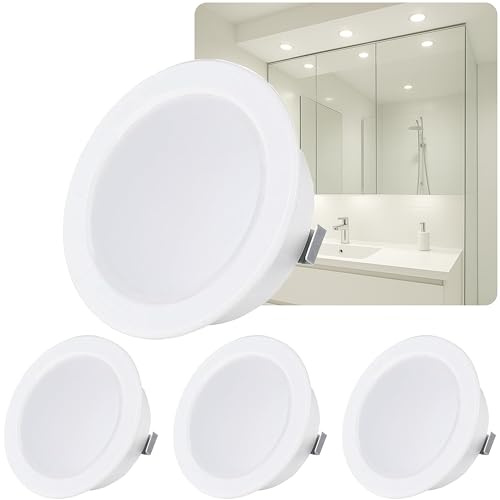 Sweet Led 4x LED Einbauspot 12V IP44 – Flach & rund – 3,5W (6500K kaltweiß) – Mini Einbaustrahler für Möbel, Bad & Feuchträume – Weiß