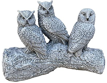 stoneandstyle Steinfigur 3er Eulen auf Stamm frostfest Steinguss
