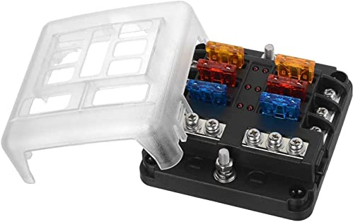 Sicherungsblock 6-Wege ATO/ATC Sicherungskasten Halter Auto | Wasserdicht, mit Sicherung, LED Anzeige, Schutzabdeckung, für Automotive Truck Boat Marine Bus RV Van Vehicle